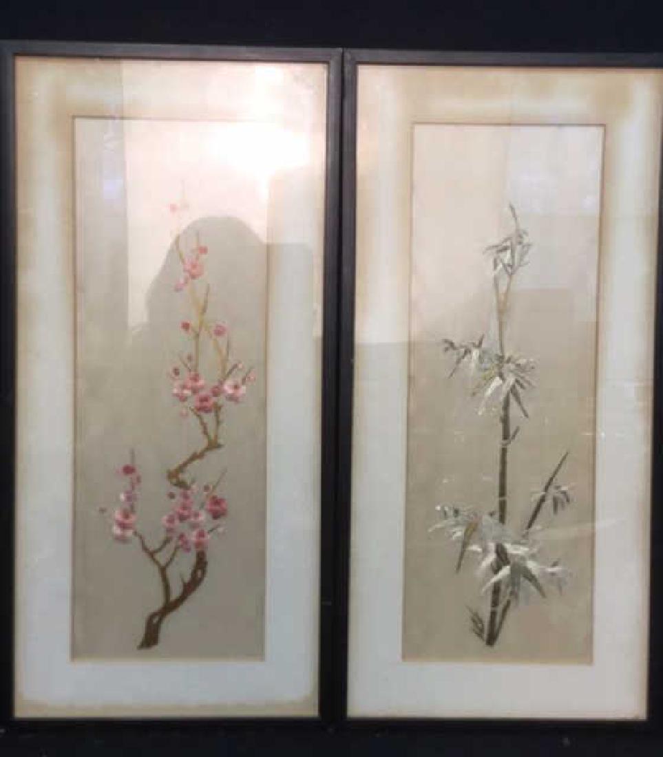 Pair Silk Asian Floral Artworks (1 of 12)