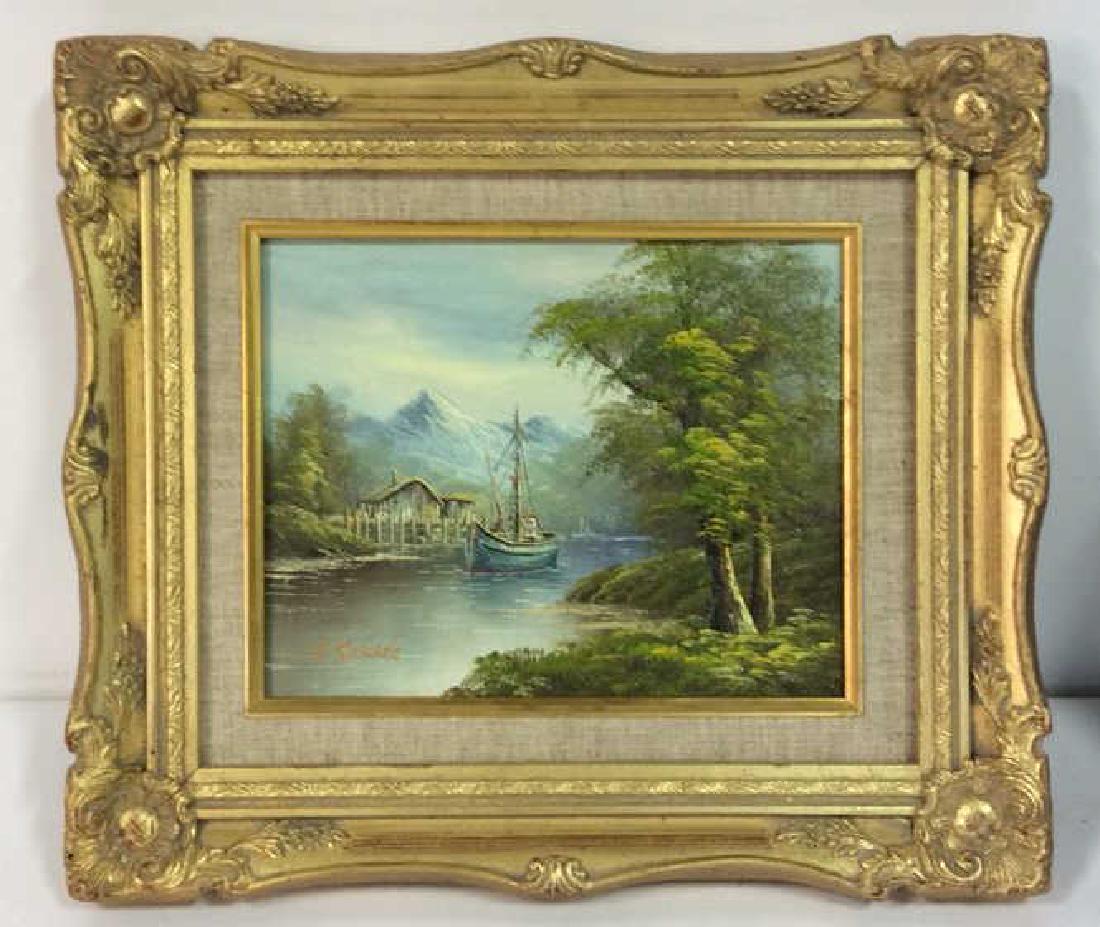 Vintage Signed River Scene Painting on Board (1 of 8)