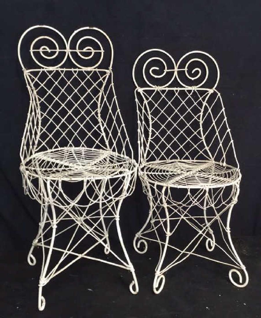 Antique White Iron Wire Metal Pair Chairs (1 of 15)