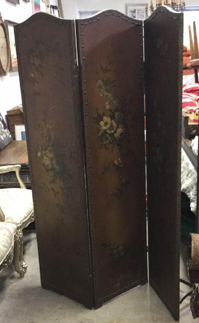 Antique Hand Painted Leather Bolted Screen (1 of 8)