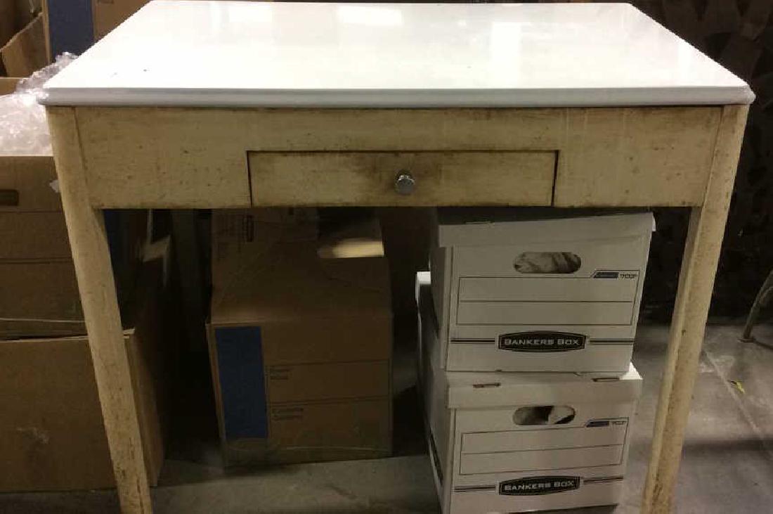 Vintage Wood and metal topped Desk W Drawer (1 of 7)