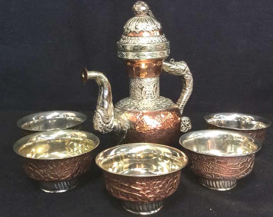 Lot 6 Intricately Crafted Vintage Copper Tea Set (1 of 11)