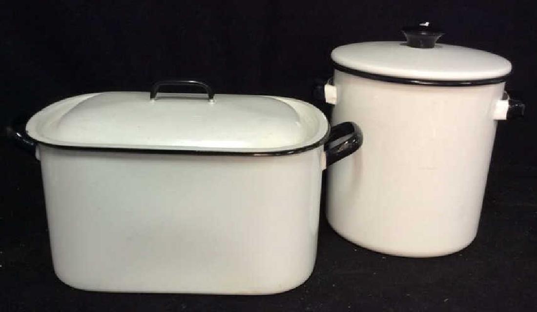 Set 2 Vintage Black White Enamelware Pots (1 of 9)