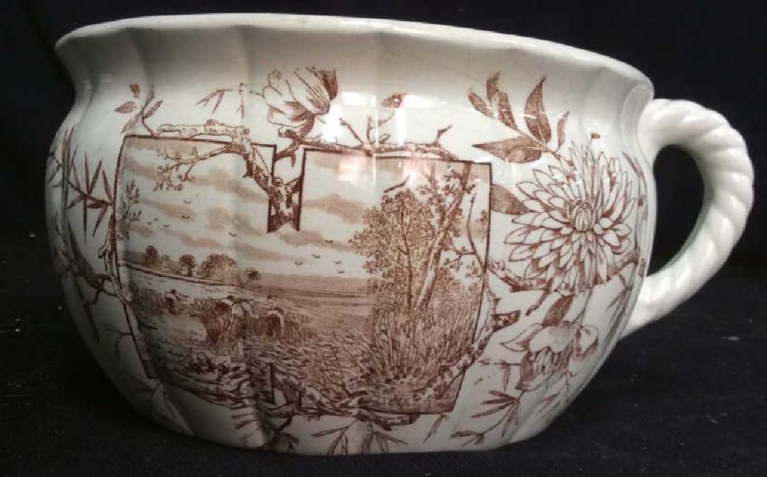 Brown and White Ironstone Chamber Pot (1 of 9)
