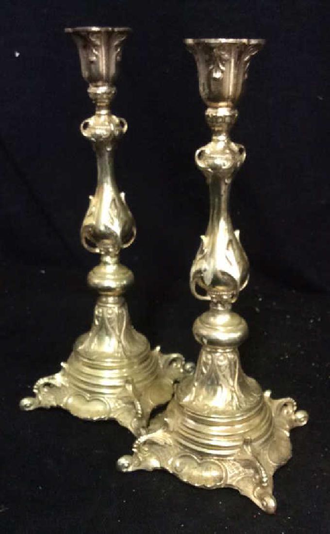 Pair Antique Victorian Style Metal Candle Sticks (1 of 14)