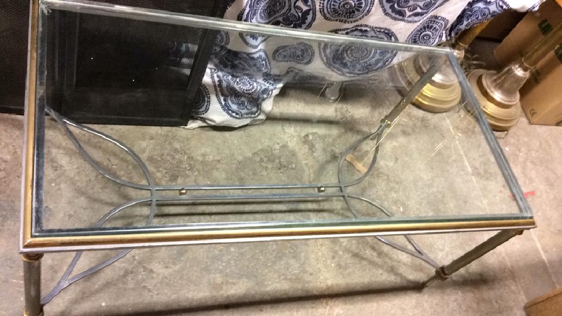 Glass Topped Silver Toned metal Coffee Table (1 of 6)