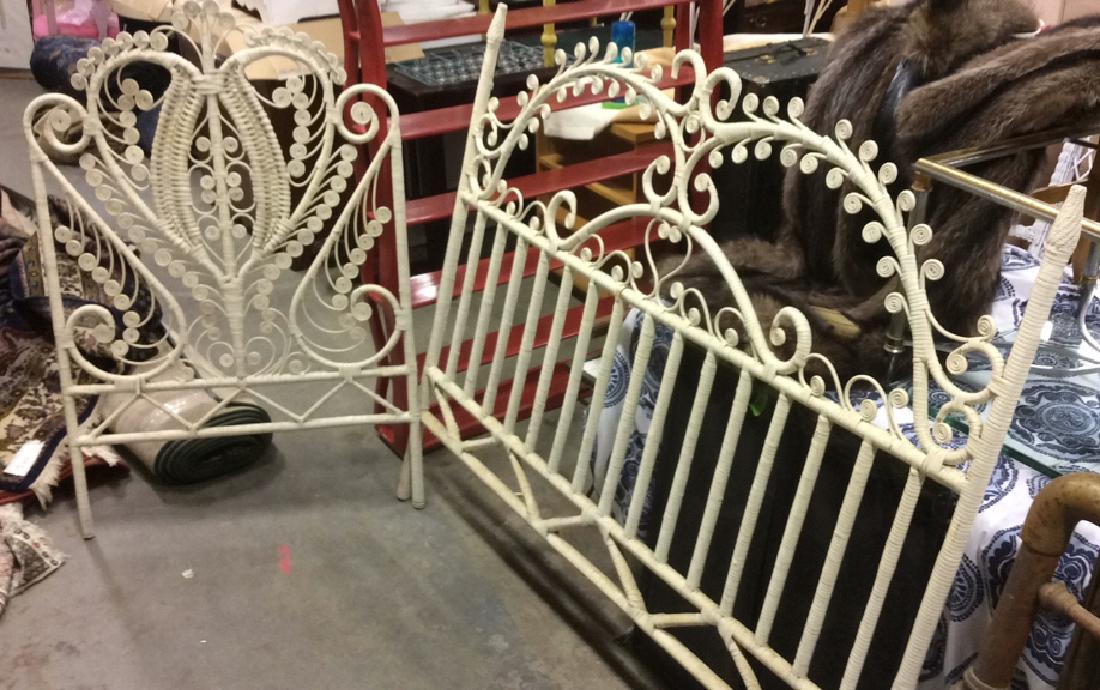 Lot 2 White Toned Vintage Wooden WIcker Bed Frames (1 of 8)
