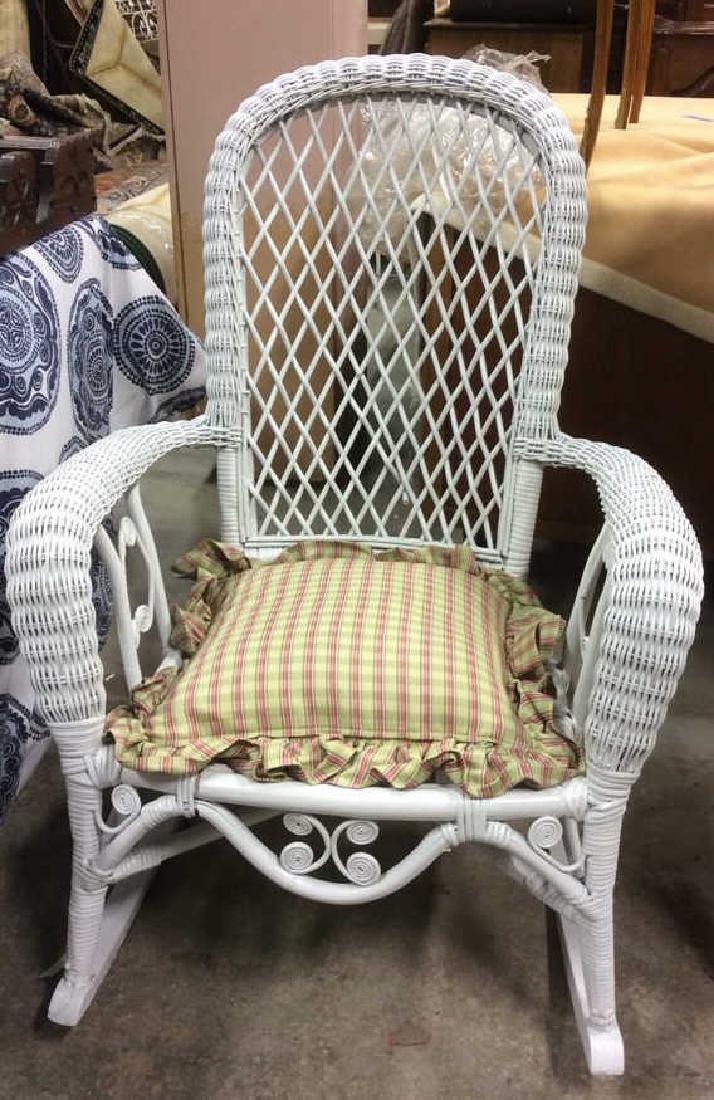 2 White Toned Vintage Scroll Wicker Chair & Pillow (1 of 8)