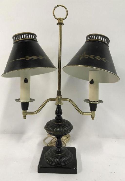 Vintage Tow Arm Tole And Brass Table Lamp