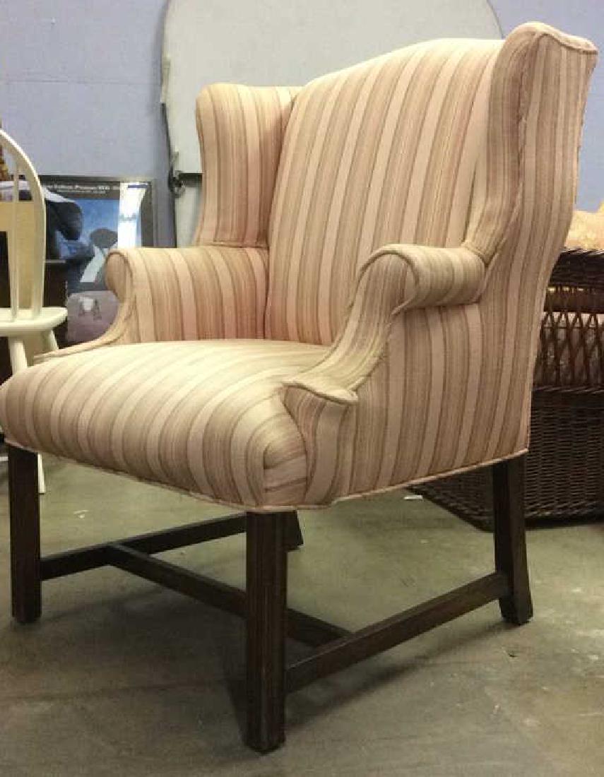Striped Pink Toned Upholstered Wing Chair (1 of 8)