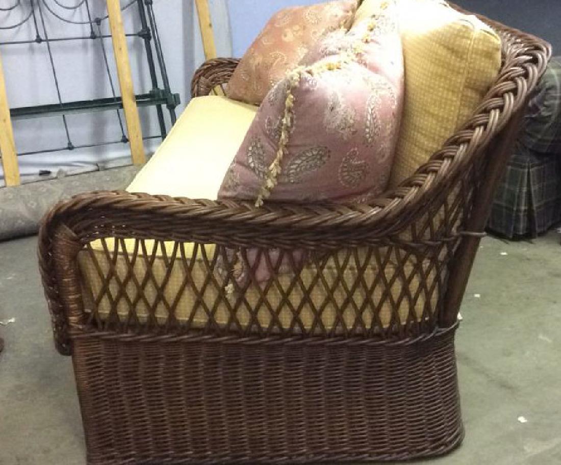 Vintage Wicker Rattan Sofa W Cushions & Pillows (1 of 8)