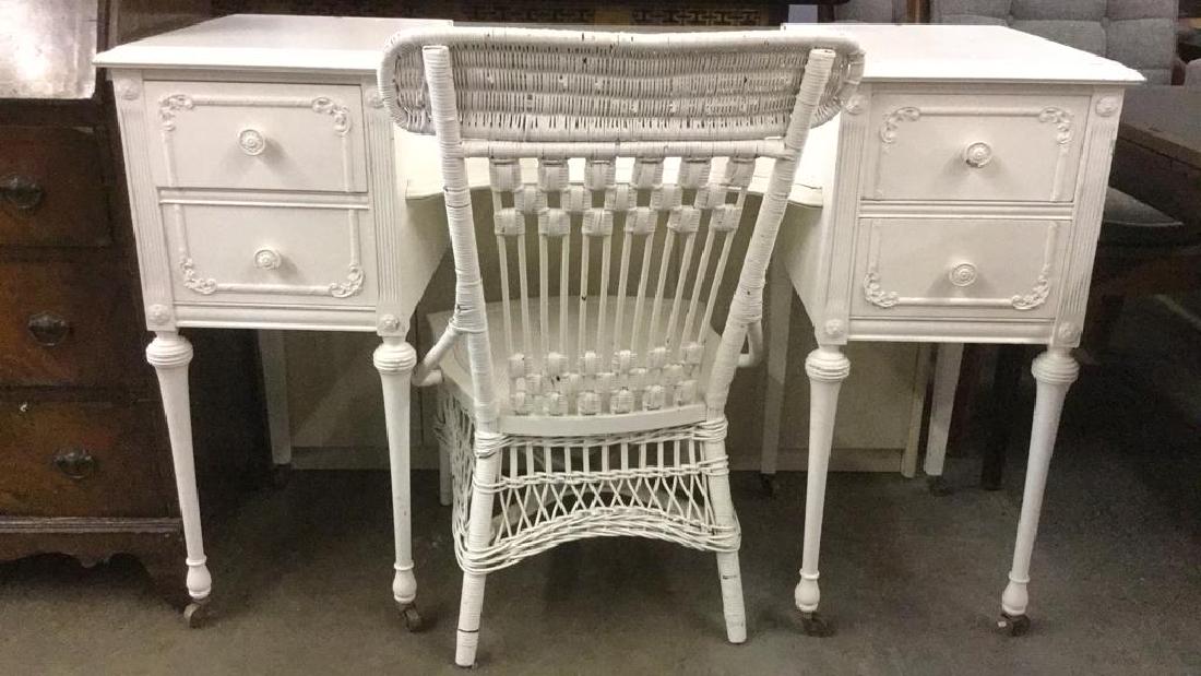 Lot 3 Vintage Wicker Chair & Desk W Vanity Mirror (1 of 10)