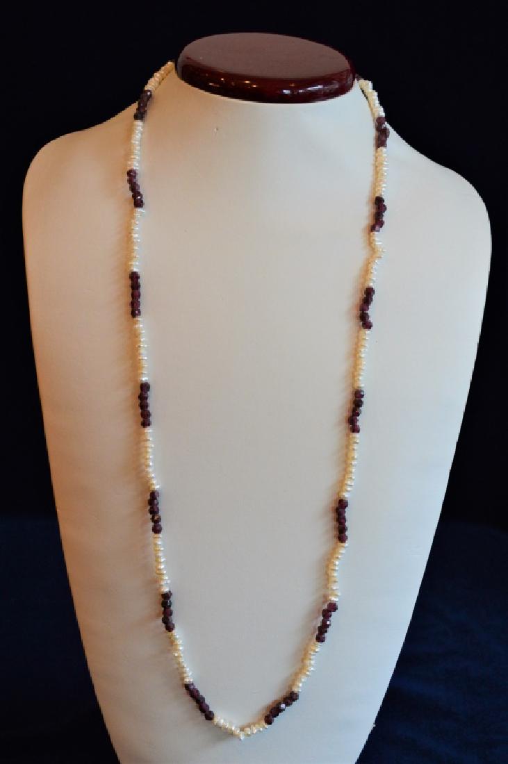 30" Garnet & Small Button Pearl Necklace (1 of 2)
