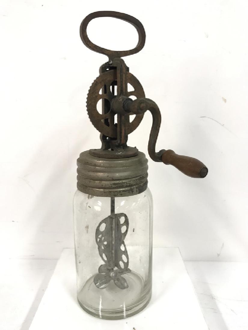 Antique Wood And Metal Hand Mixer W Glass Jar (1 of 6)