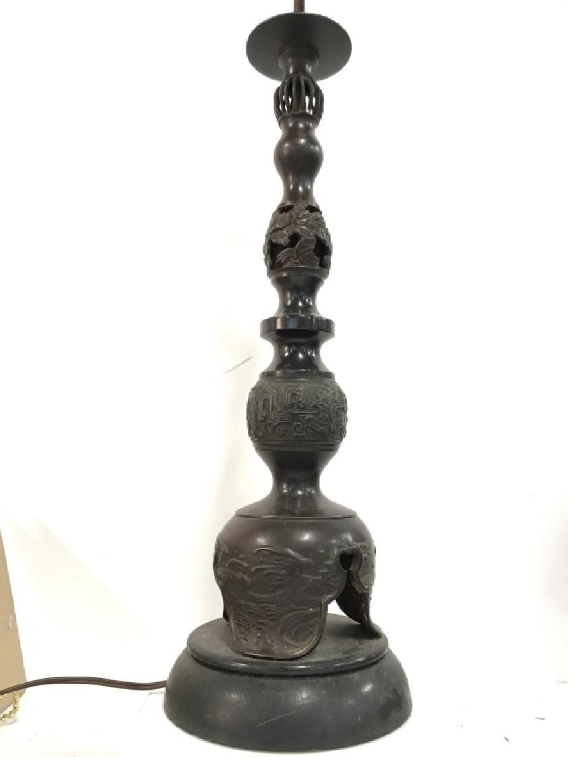 Japanese Asian Bronze Toned Metal Lamp (1 of 8)