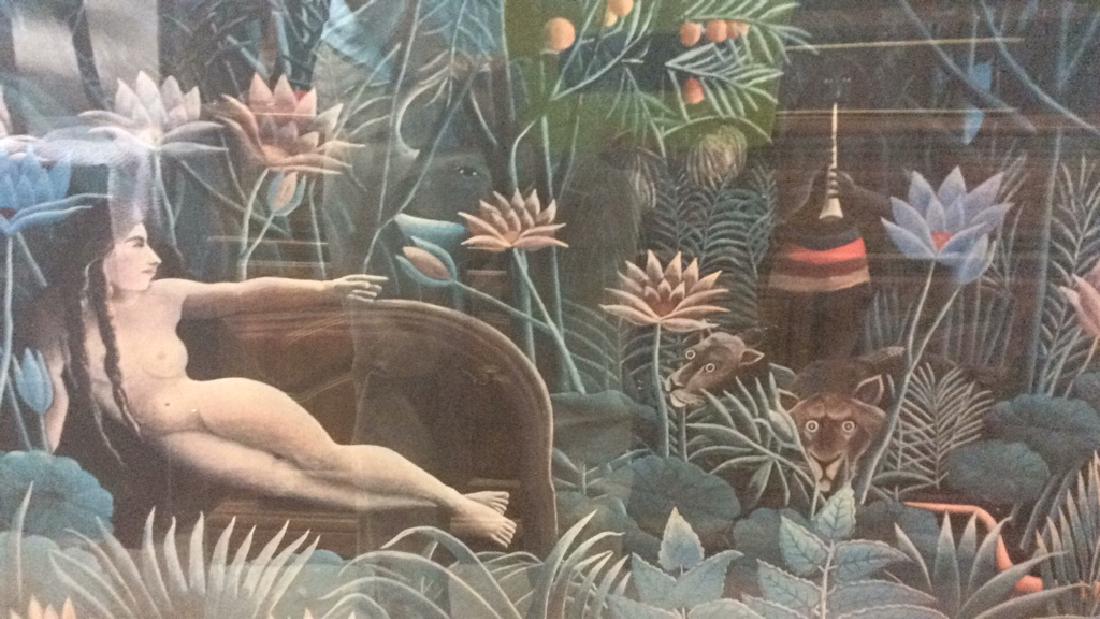 Henri Rousseau 1910 , Framed matted Print: Henri Rousseau was a French post-impressionist painter in the Naïve or Primitive manner. Titled “The Dream,??? the matted print has Henri Rousseau and 1910 written in the bottom right corner and is