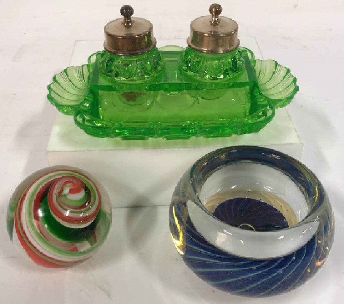 Lot 3 Mixed Lot Art Glass Paperweights & Inkwell (1 of 12)