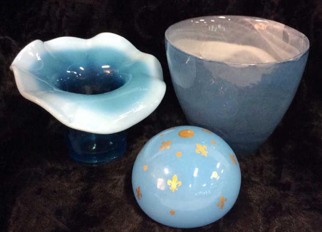 Lot 3 Blue Toned Art Glass Tabletop Accessories (1 of 9)