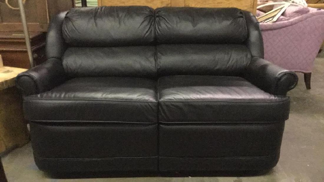 ETHAN ALLEN Black Toned Leather Loveseat (1 of 10)