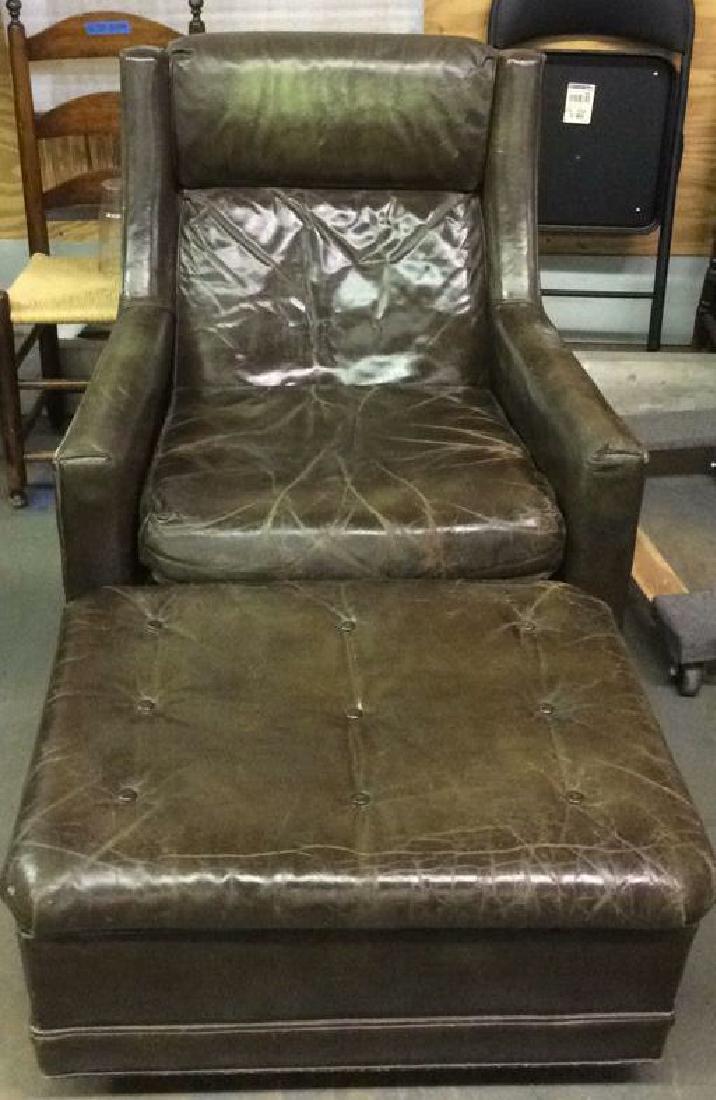 Lot 2 Leather Sofa Armchair & Ottoman With Wheels (1 of 8)