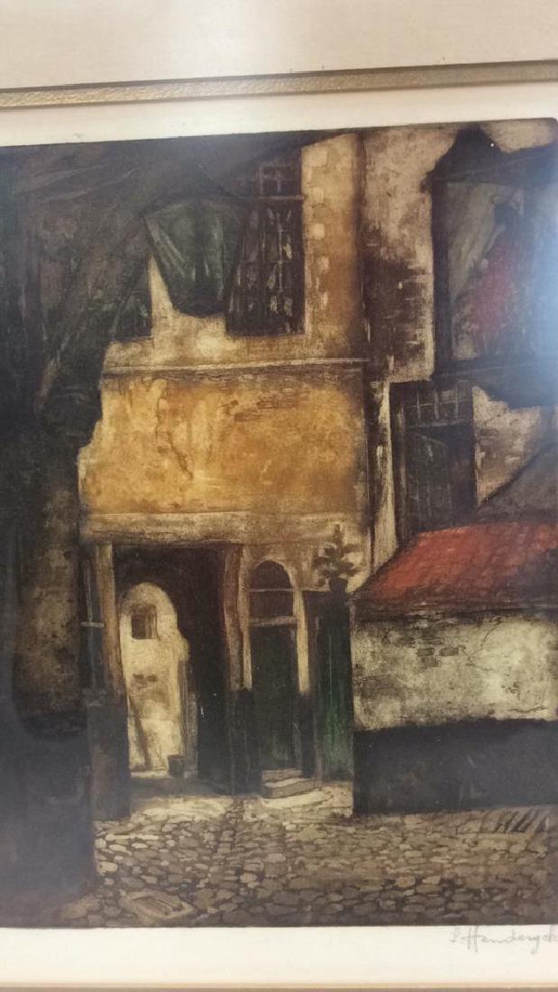 Signed Lithograph Of European Cobbled Street (1 of 10)