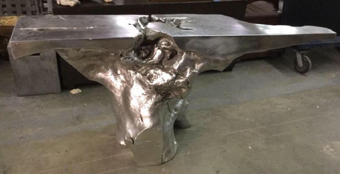 Glossy Silver Tone Sculptural Artisan  Table (1 of 8)
