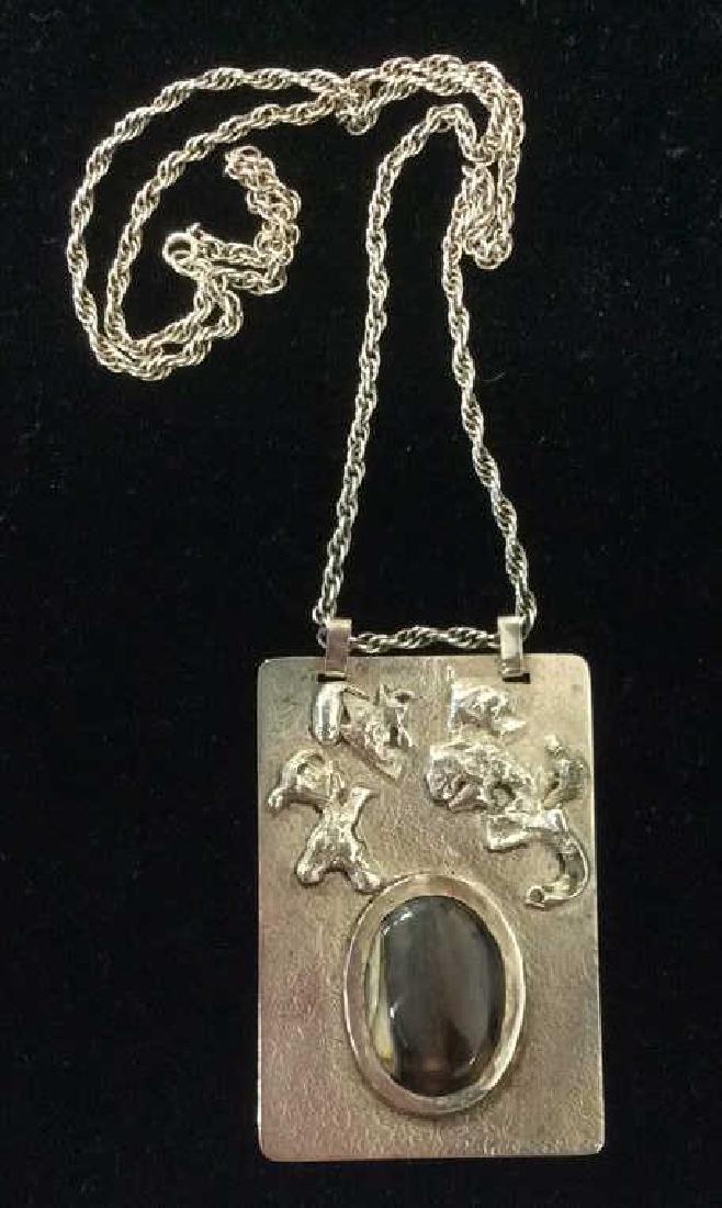 Mid Century Brutalist Sterling W Agate Pendant (1 of 10)
