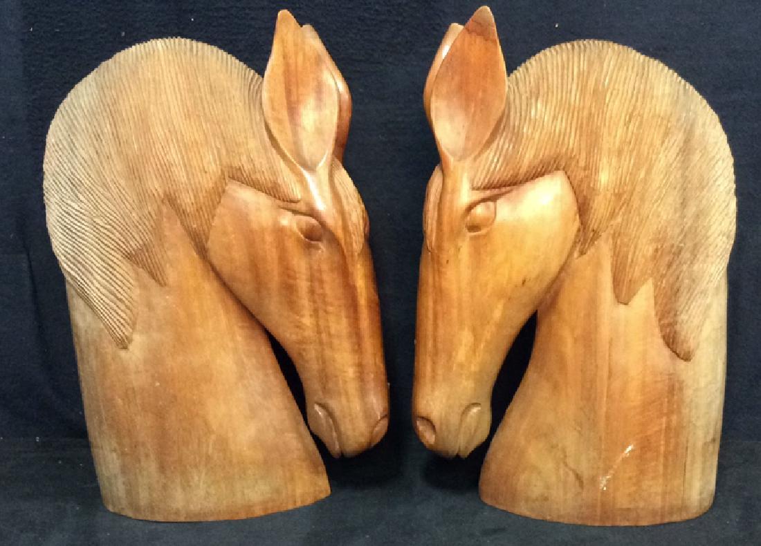 Pair Hand Carved Wooden Horse Head Sculptures (1 of 11)