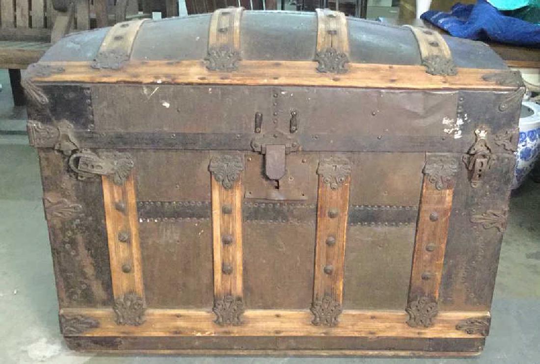 Antique Wooden & Metal Chest Trunk Storage (1 of 10)