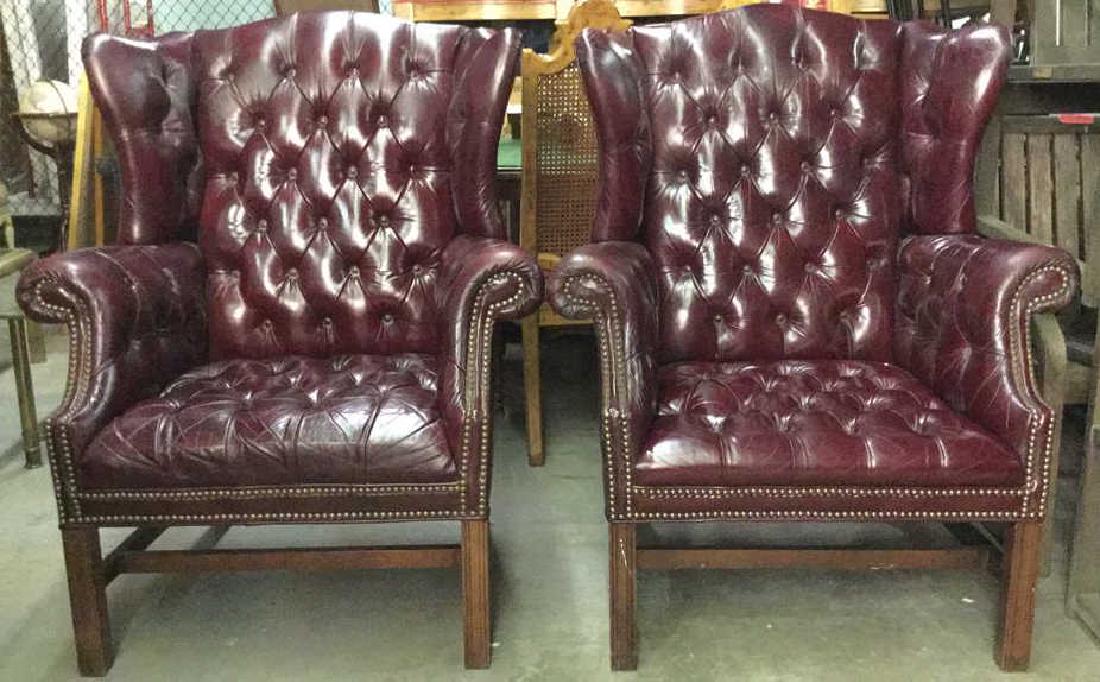 Pair Leather Chesterfield Tufted Wing Chairs (1 of 10)