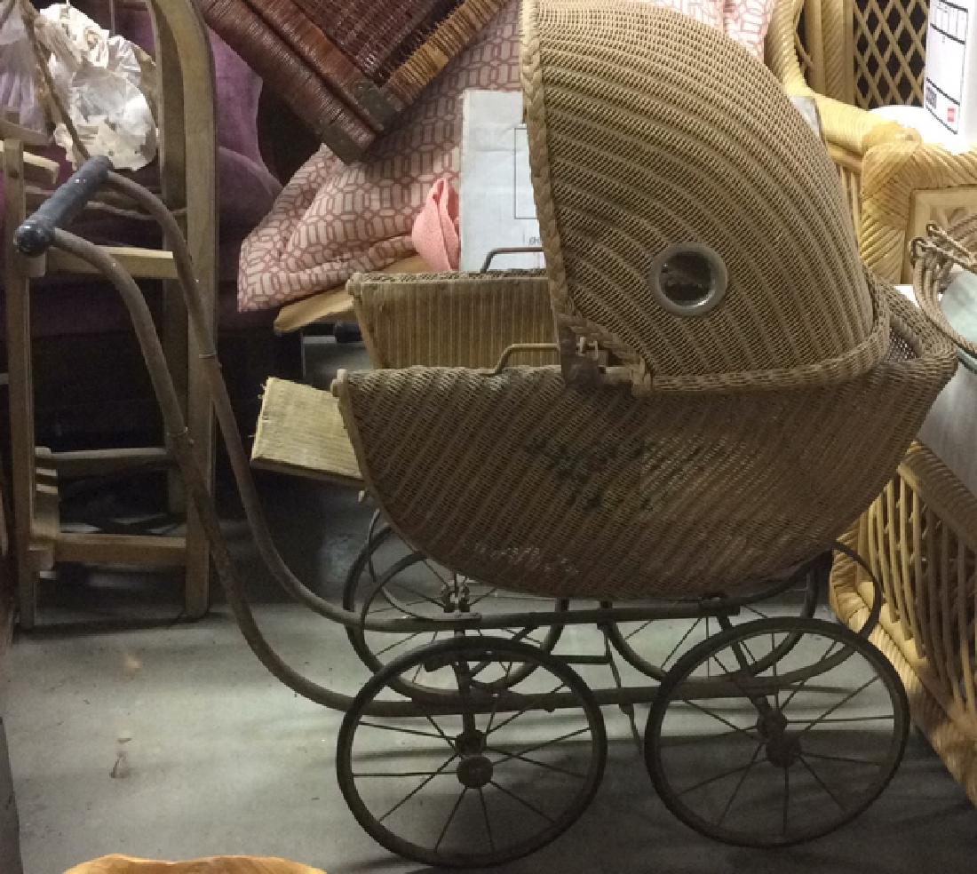 Vintage Decorative Woven Wicker Baby Carriage (1 of 9)