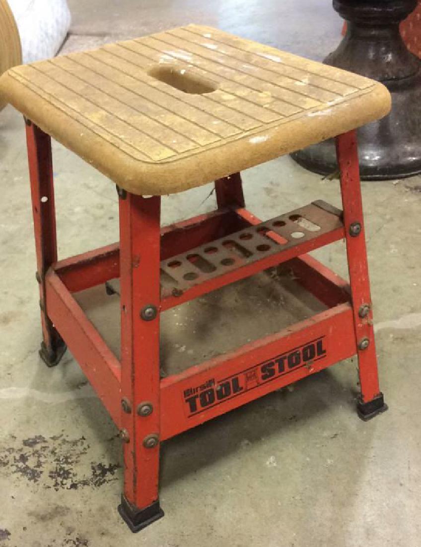Orange Painted Metal Wood Foot Stool (1 of 8)