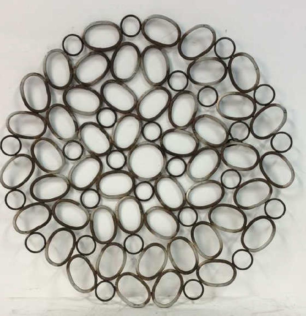 Contemporary Metal Sculpture Wall Art: Decorative circular and oval shaped metal wall art. Contains some rust. Decorative, metal, circular, oval. Measures approx 24 inches in diameter. Mod Style, Possibly mid century modern, property of Ne