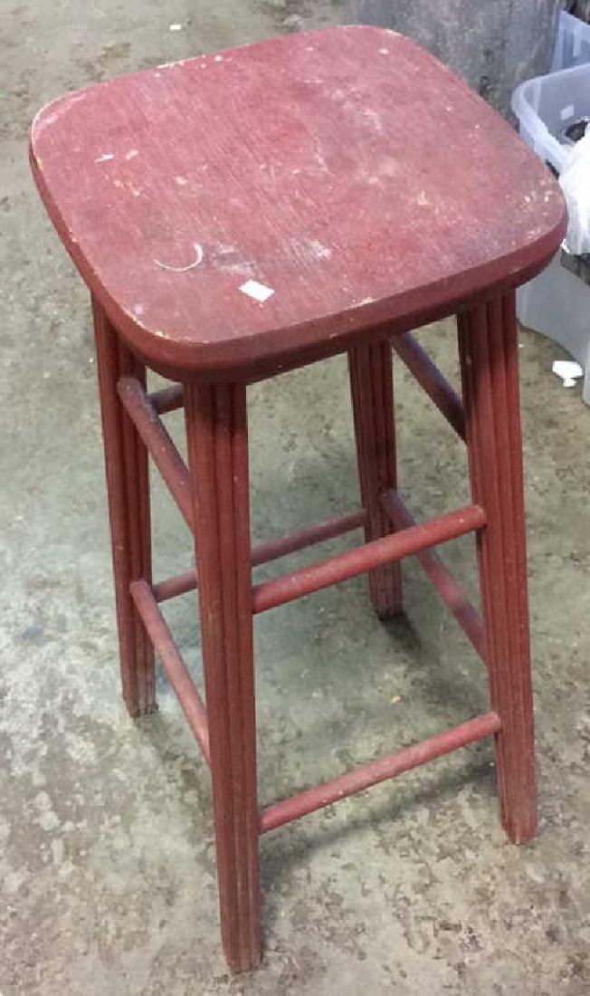 Red Painted Country Wood Stool (1 of 9)
