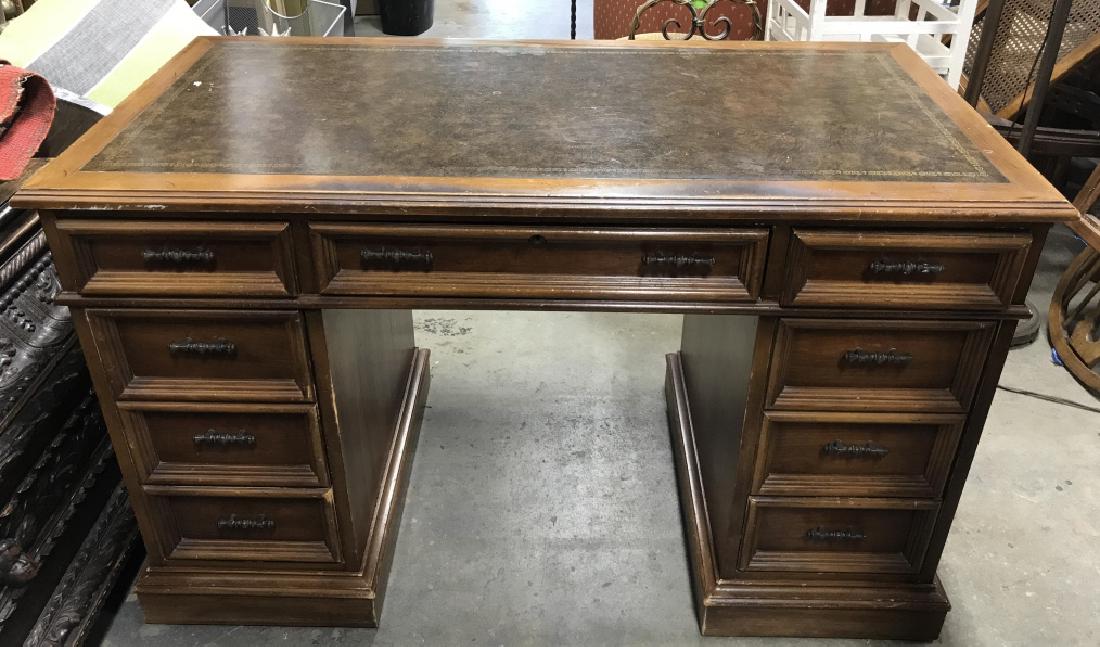 7 Drawer Two Tone Wood Leather Desk (1 of 8)
