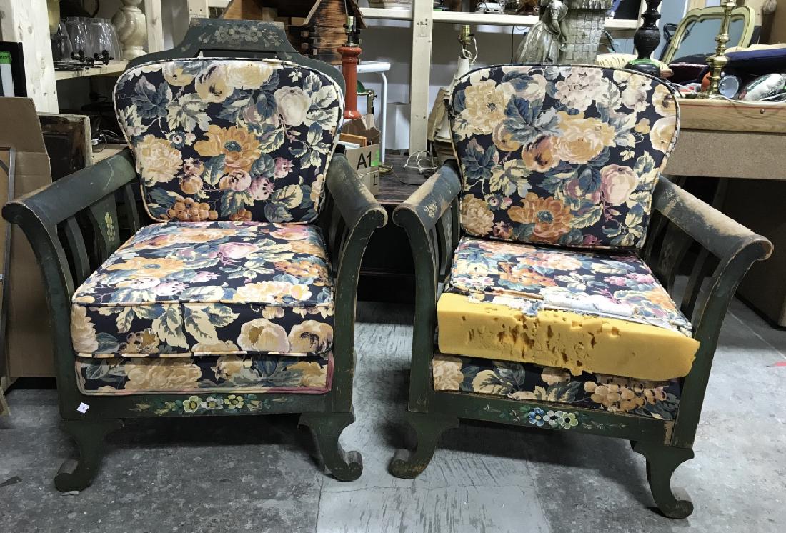 Pair Antique Painted Dutch Chairs w Upholstery (1 of 8)