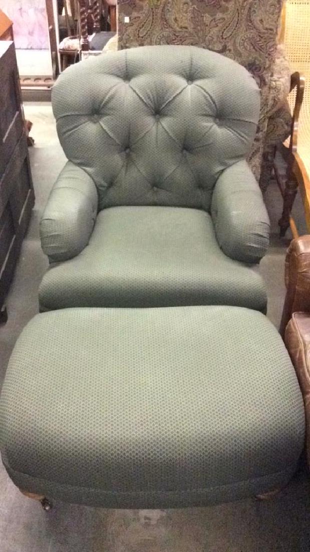 Lot 2 Green Toned Arm chair w Ottoman (1 of 10)