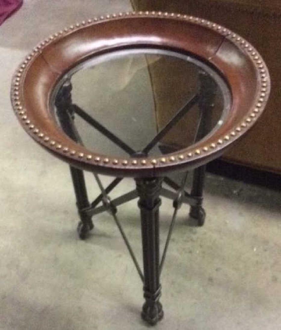 Iron Wood Circular End Table With Glass Top (1 of 8)