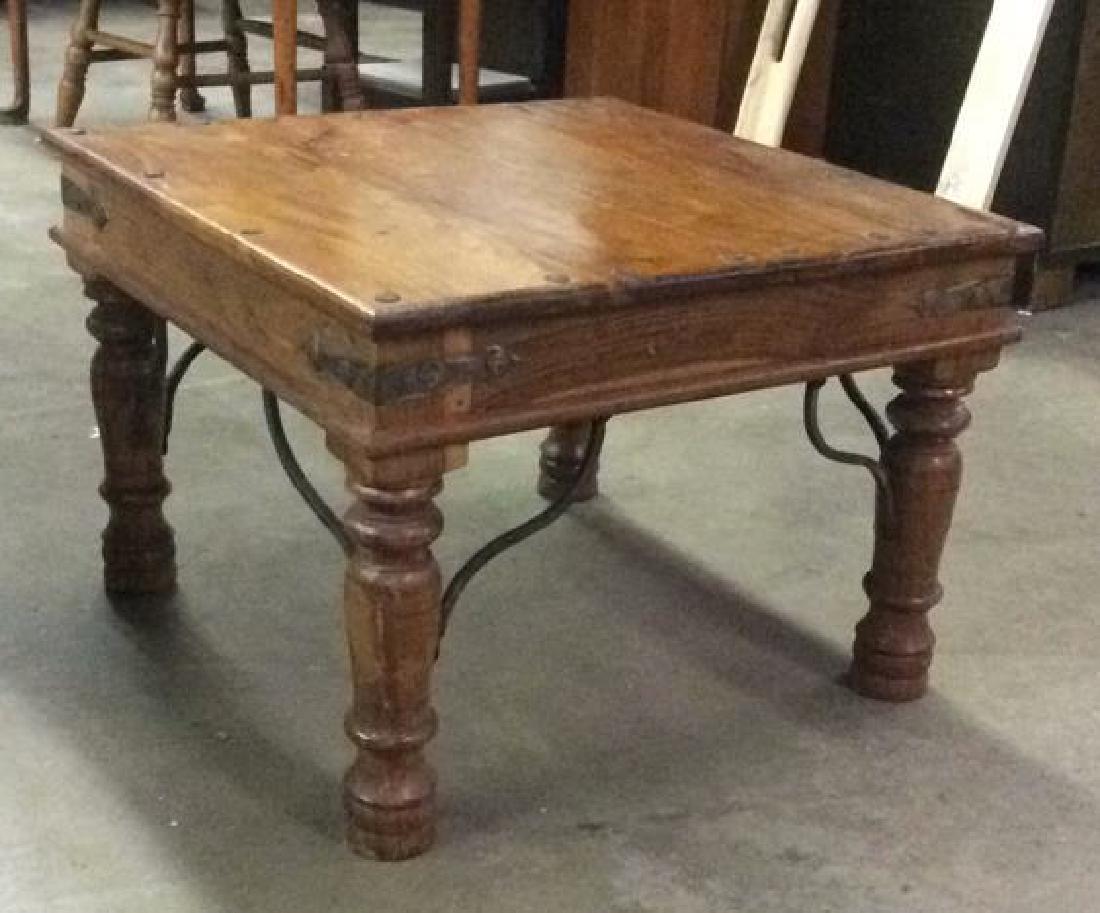 Vintage Golden Pine Square Wooden Coffee Table (1 of 8)