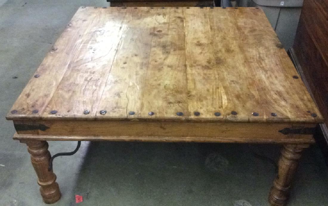 Rustic Pine Wood Square Coffee Table (1 of 8)