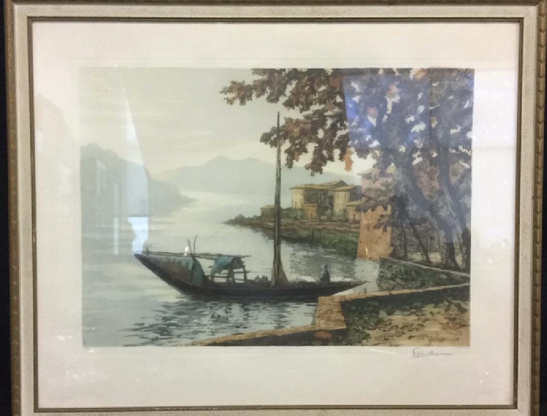 Signed Lithograph River Boat Scene (1 of 8)