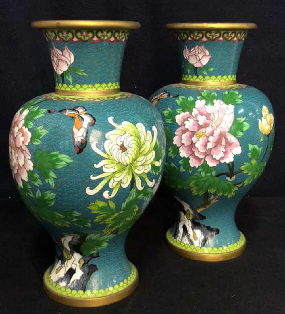 Pair Enamel Cloisonné Asian Vases (1 of 9)