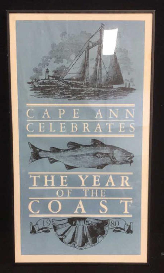 Vintage Framed Cape Ann Poster: celebrating the year of the coast, professionally framed and matted, cape cod memorabilia, measures ht 18 by 10 inches