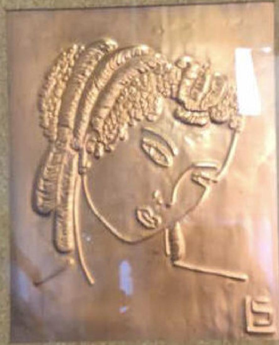 Art Deco Copper Relief Artwork, Signed LS (1 of 10)