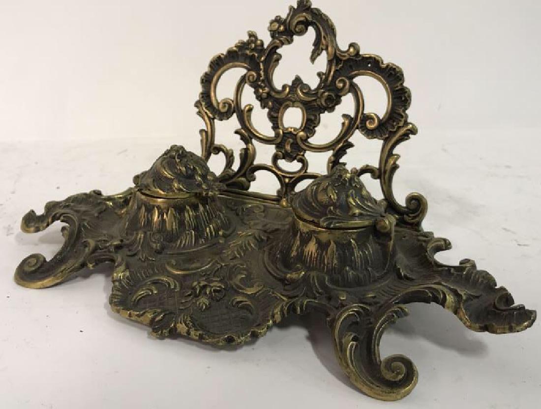 Art Nouveau Gilded Metal Double Cup Inkwell (1 of 10)