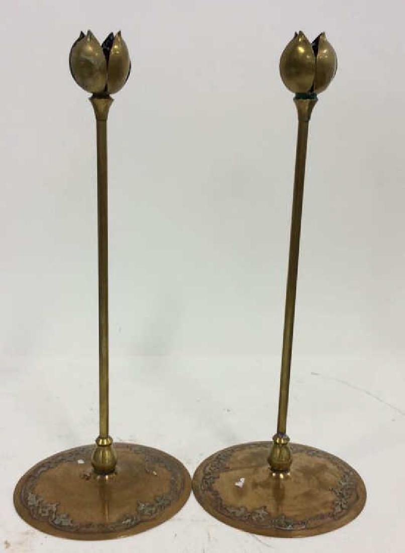 Pair Art Nouveau Copper Brass Candlesticks (1 of 11)