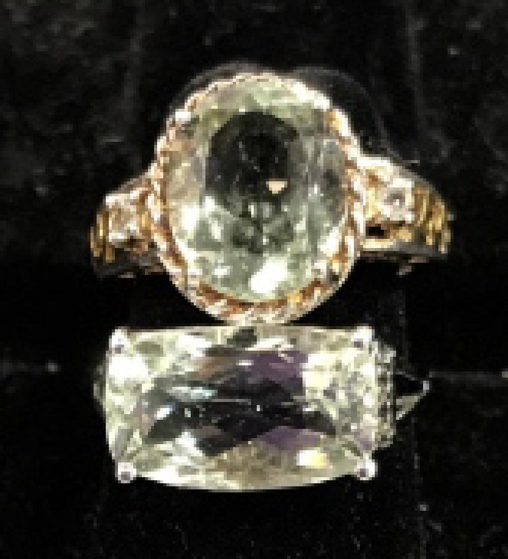 Pair Sterling Rings W Green Semiprecious Gemstones (1 of 8)