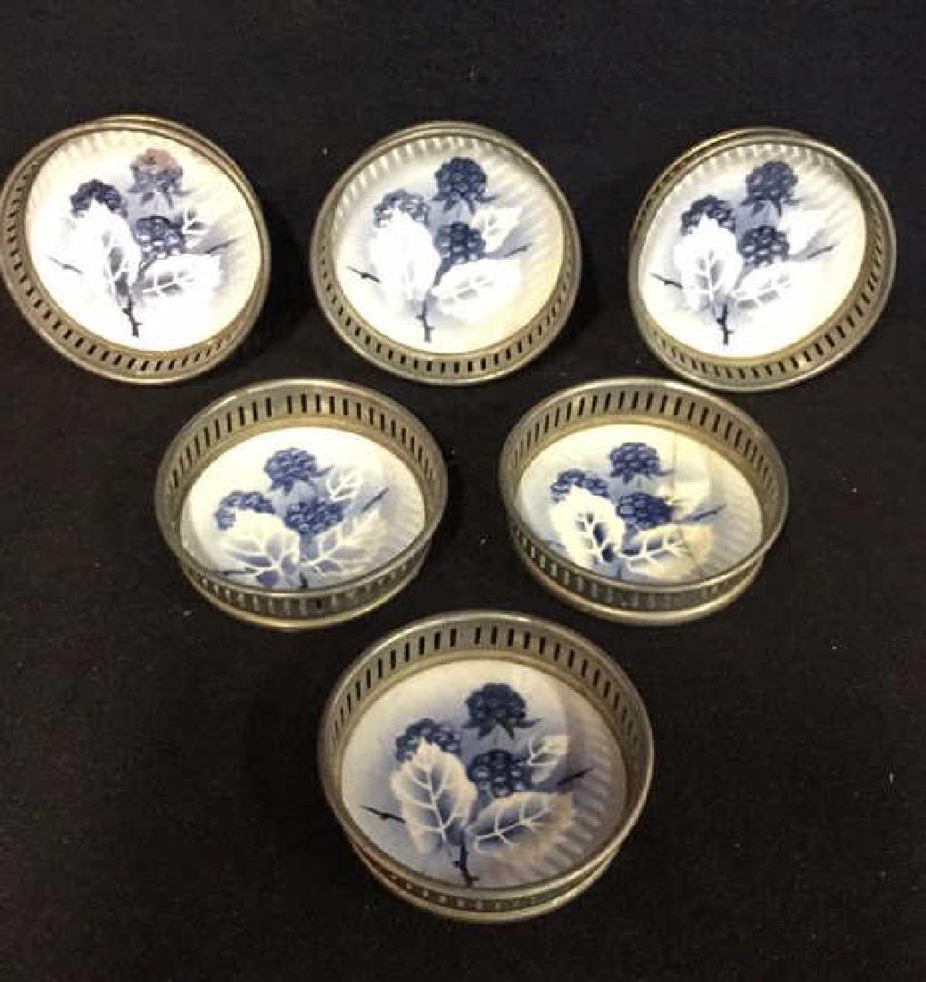 Set Of 6 Antique Porcelain & Metal Coasters (1 of 8)