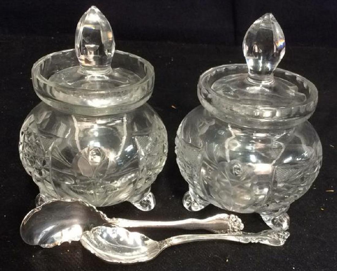 Pair Footed Vintage Jam Jars w Spoons Lids (1 of 10)