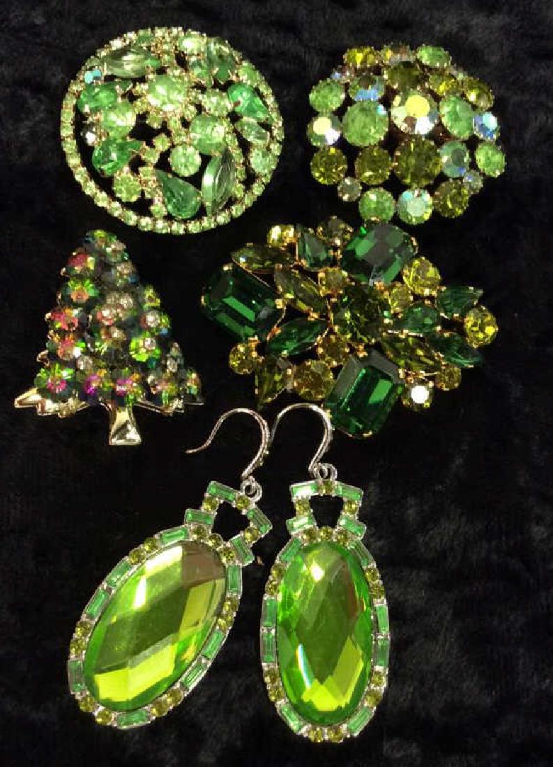 Lot 5 Green Toned Rhinestone Jewelry (1 of 13)